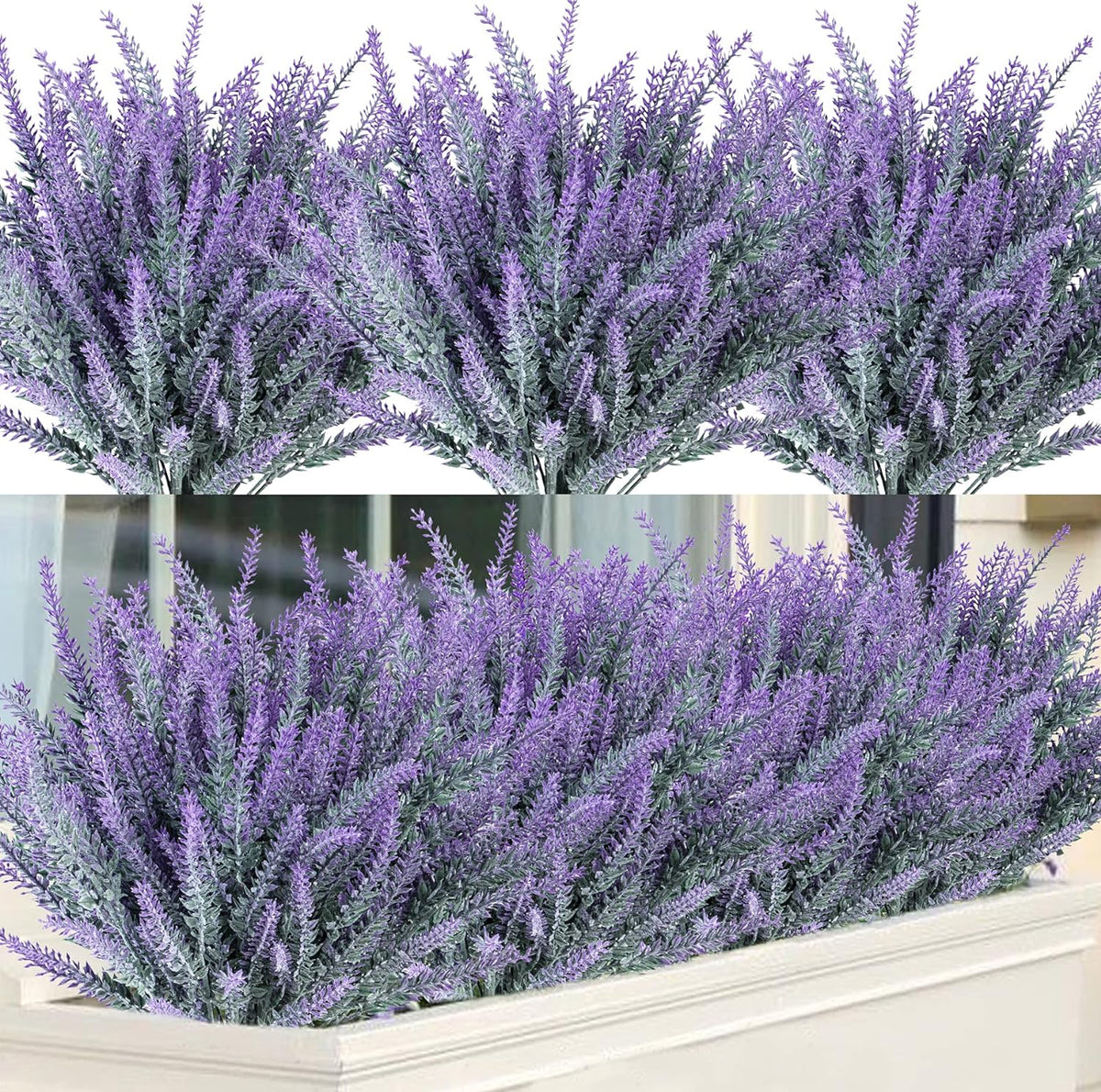 Ouddy Decor 24 Bundles Artificial Lavender Fake Flowers Faux Plastic Plants for Home Wedding Kitchen Garden Patio Window Box Office Table Centerpieces Indoor Outdoor Decor, Gray Purple