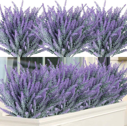 Ouddy Decor 24 Bundles Artificial Lavender Fake Flowers Faux Plastic Plants for Home Wedding Kitchen Garden Patio Window Box Office Table Centerpieces Indoor Outdoor Decor, Gray Purple