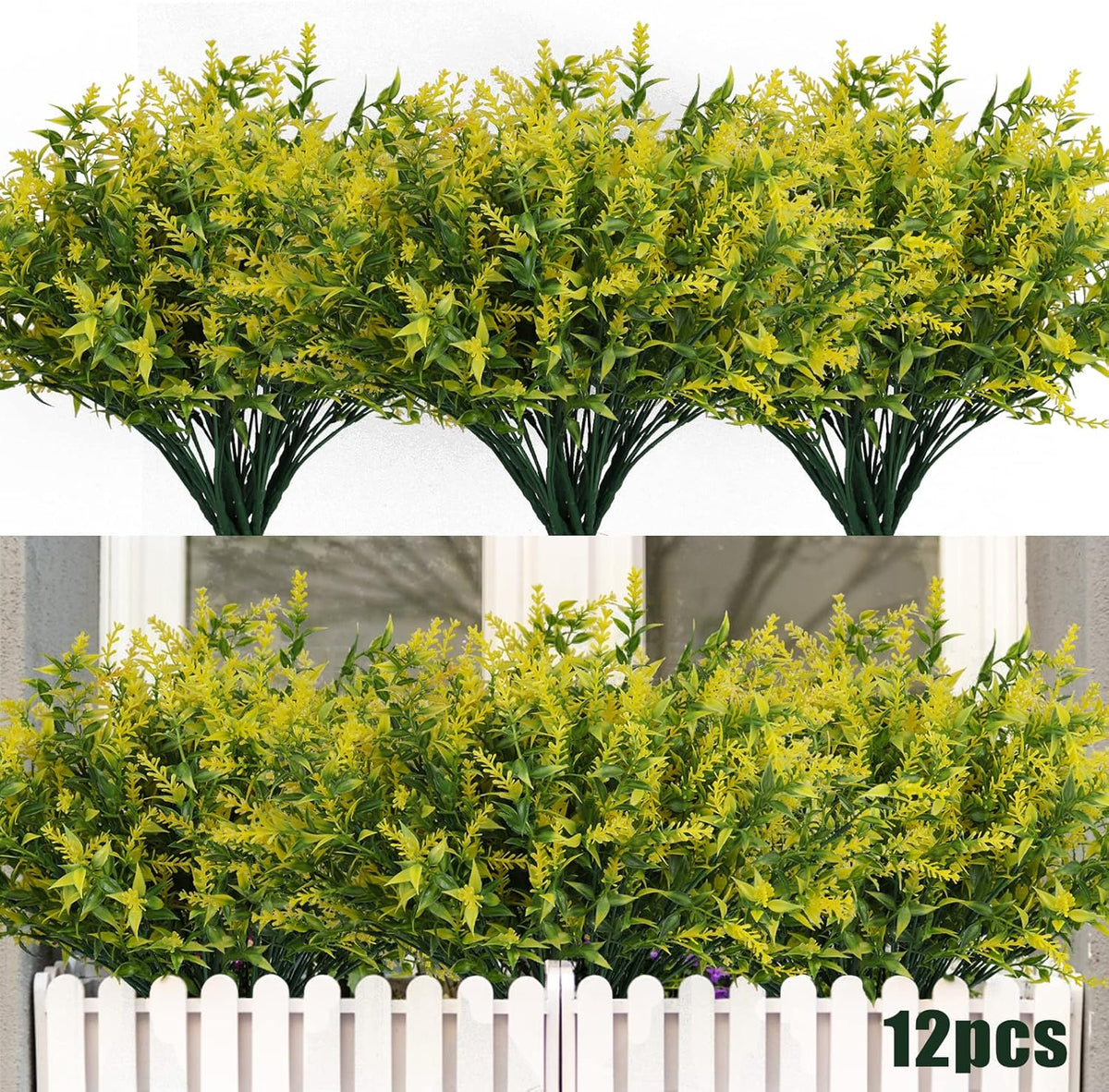 12 Bundles Artificial Lavender Flowers - UV Resistant Outdoor Fake Plants for Garden and Porch Decor