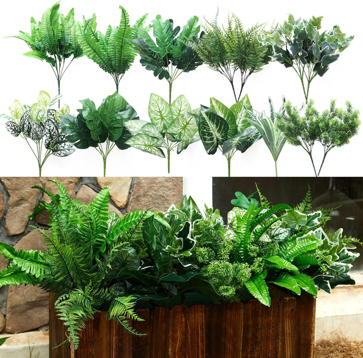 PARTY JOY 19 Bunches Fake Plants Outdoor, Fake Bushes UV Resistant Artificial Lavender Flowers Greenery Shrubs Faux Greenery for Outdoor Garden Patio Front Porch Yard Decor