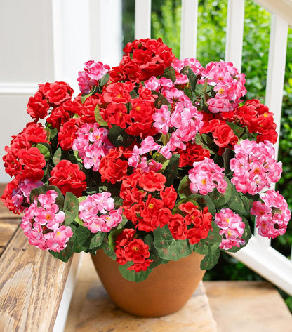 Artificial Geranium Fake Flowers for Outdoors Decoration, 6 Bundles Silk Geraniums Flower UV Resistant Look Real Faux Plants for Outside Planter Front Door Garden Patio Balcony Yard Home, Fuchsia