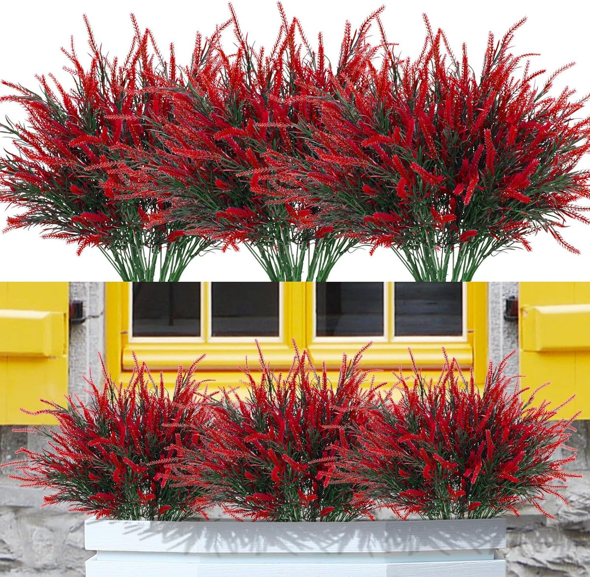 12 Bundles Fake Outdoor Flowers UV Resistant Plants Artificial Lavender Faux Plastic Shrubs Window Box Garden Porch Home Decor(Purple)