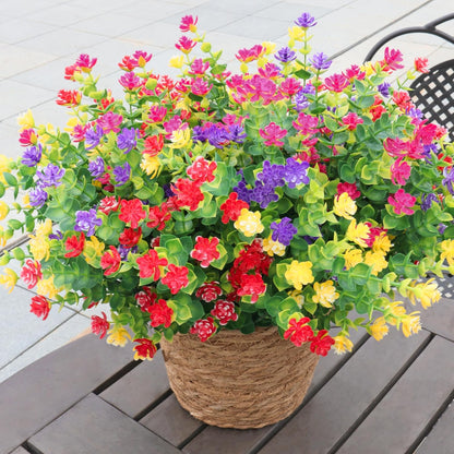 Artificial Flowers for Outdoors, 12 Bundles UV Resistant Realistic Faux Plants for Outside Porch Planter, Spring Summer Home Garden Decoration, Blue