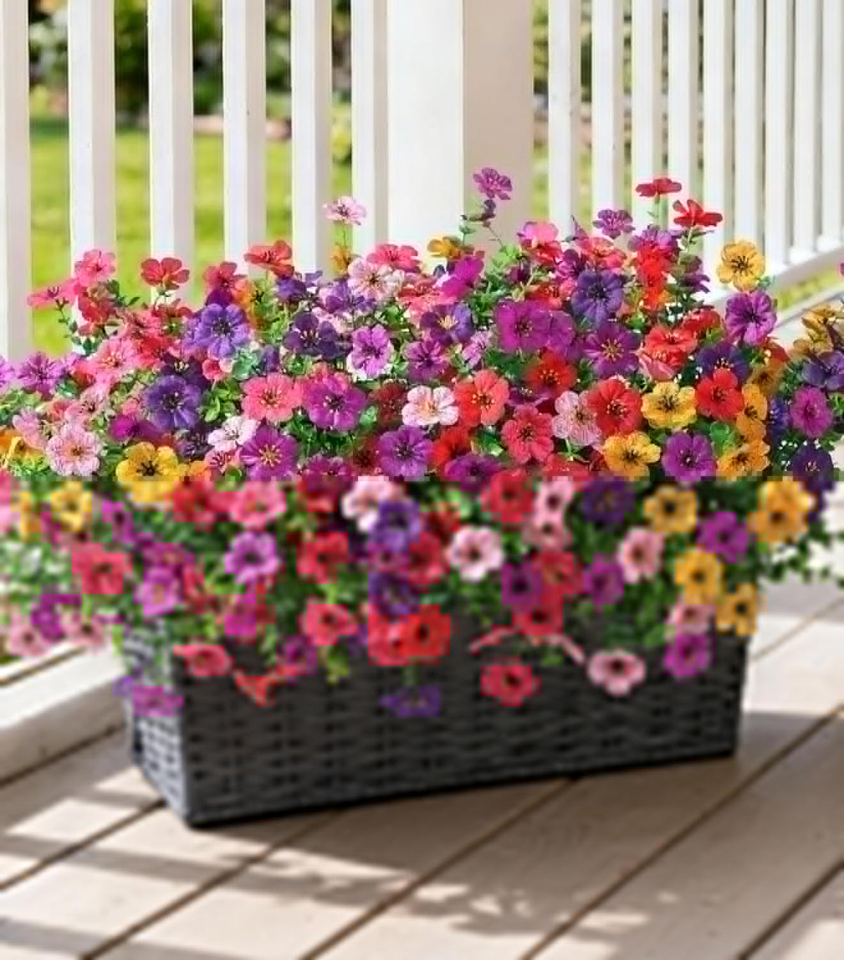 Ivydale Artificial Flowers for Outdoor 24 Bundles Fake Mums with Eucalyptus Leaves UV Resistant Silk Faux Daisy Flower Plant for Outside Home Porch Patio Window Box, 6 Color Mixed
