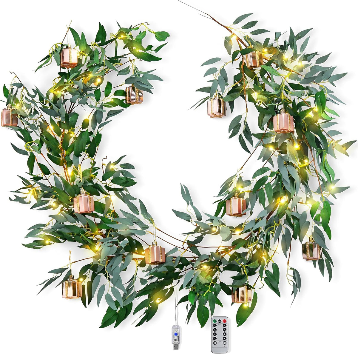 FiveSeasonStuff Artificial Natural Green Willow Garlands, Bendable Greenery Vine Leaves for Wedding Home Decoration (2 Pcs, 11.8 feet)