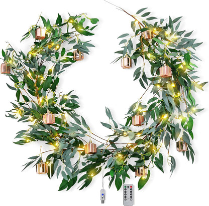 FiveSeasonStuff Artificial Natural Green Willow Garlands, Bendable Greenery Vine Leaves for Wedding Home Decoration (2 Pcs, 11.8 feet)