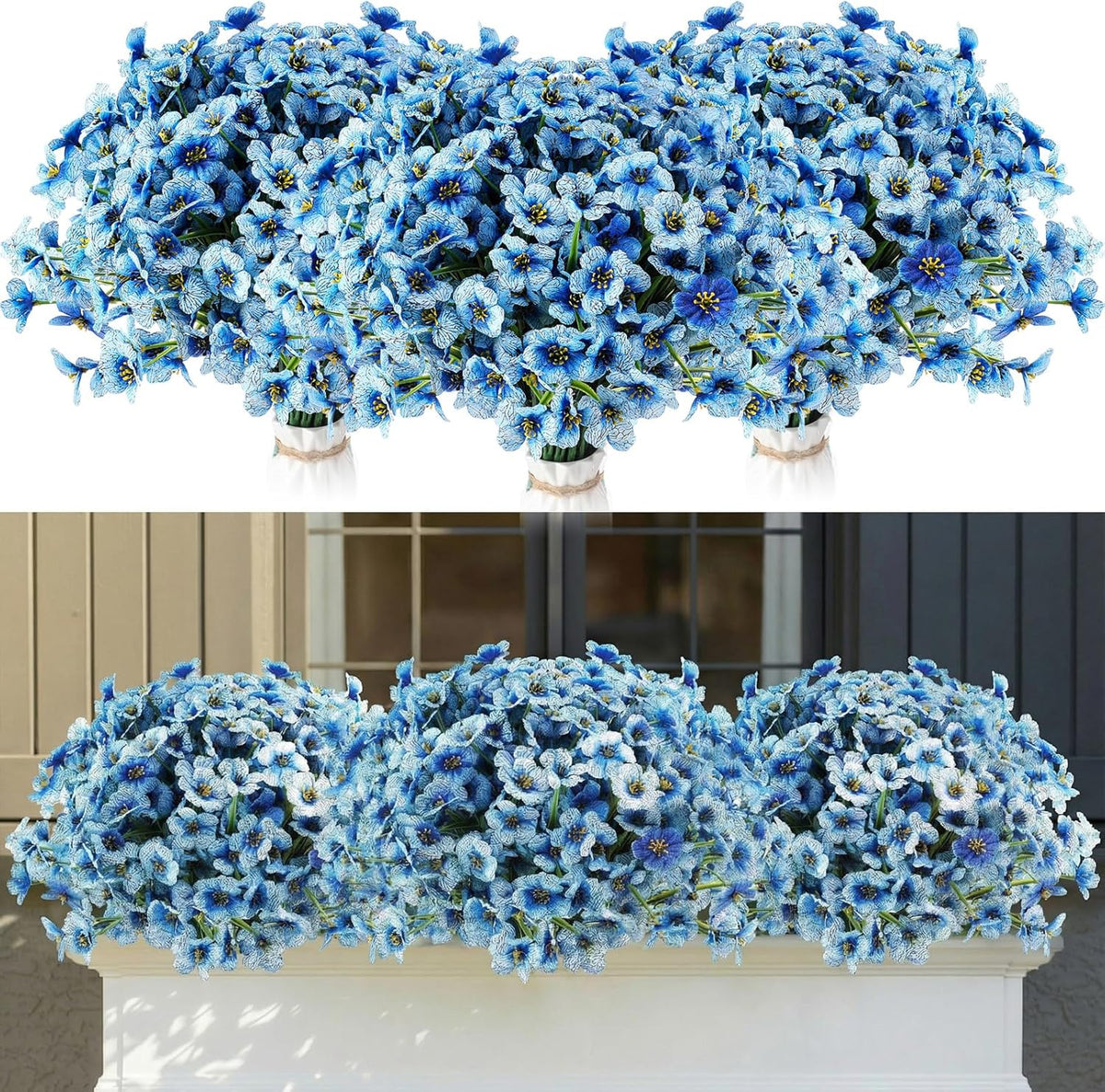 Lyrow 100 Bundles Violet Artificial Flowers, UV Resistant Faux Flowers Outdoor, Faux Silk Flowers, Fake Violet Flowers Bulk for Front Porch Hanging Garden Courtyard Farmhouse Home(Classic Colors)