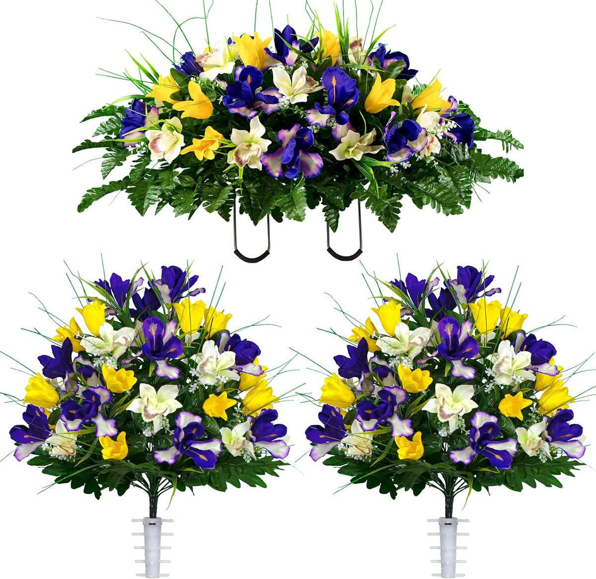 Sympathy Silks Ruby's Silk Flowers Artificial Flowers - Weighted Pot Bouquet Decoration - Height 18"-20" - Red Tulip and White Iris Potted Flowers
