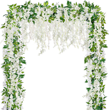 Sggvecsy 6Pcs Wisteria Garland Artificial Flowers Garland Fake Hanging Wisteria Vines Rattan Silk Hanging Flower Vines for Home Garden Outdoor Wedding Arch Party Ceremony Total 35.4Ft (Purple)