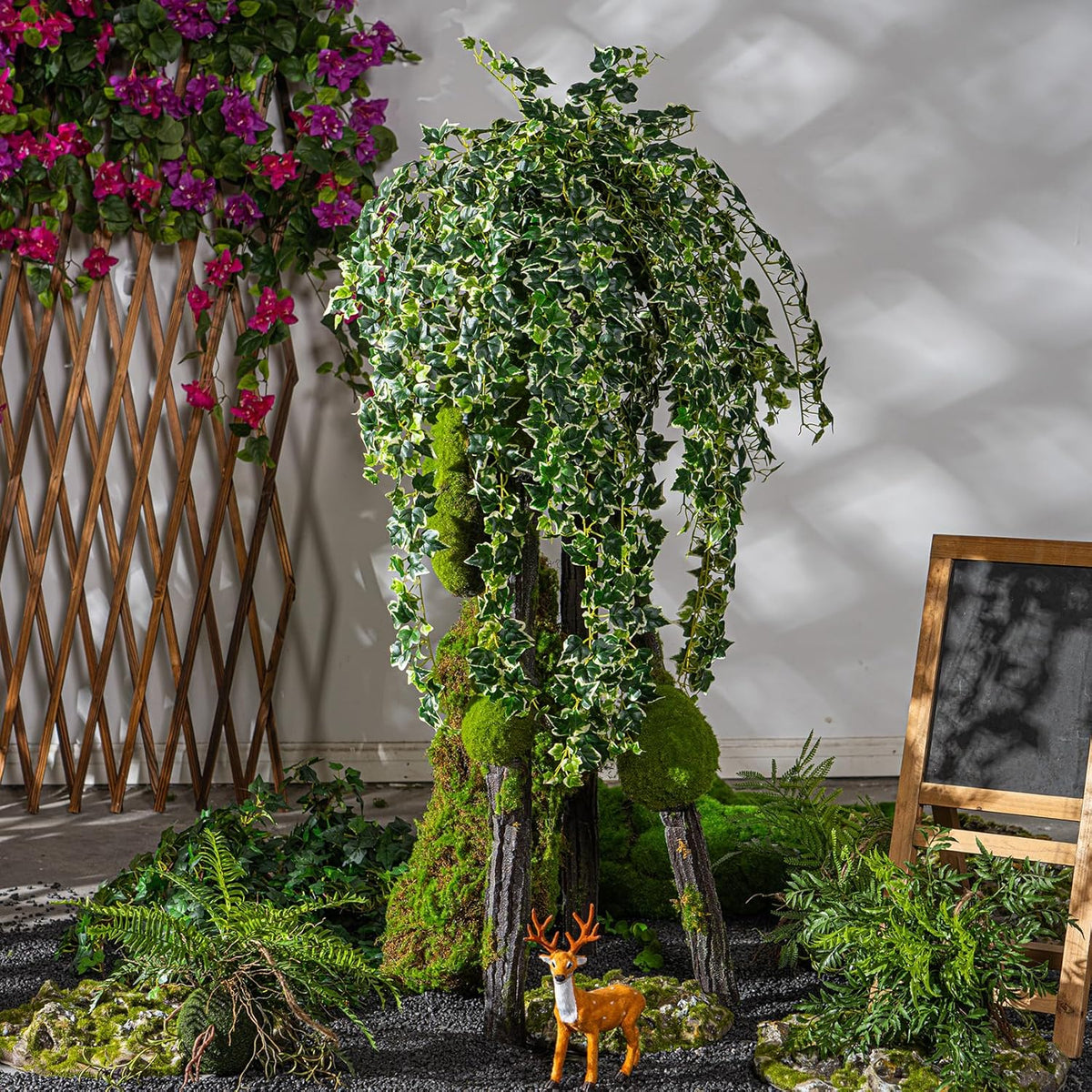 2 PCS Artificial Hanging Plants, Fake Hanging Monstera Leaves Ivy Vine Faux Greenery Tropical Palm Leaves Outdoor Hanging Plants Leaf Plant for Garden Home Decor