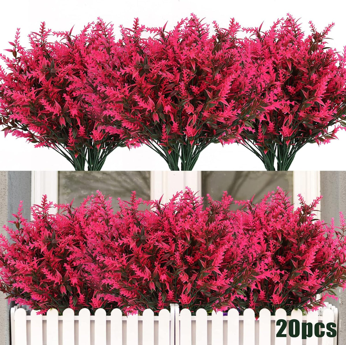 Outdoor Artificial Plant UV Resistant Fake Stems Plants, Faux Plastic Greenery for Indoor and Outdoor Hanging Plants Garden Porch Window Box Home Wedding Farmhouse Outdoor Decorations for Patio (Fuchsia)