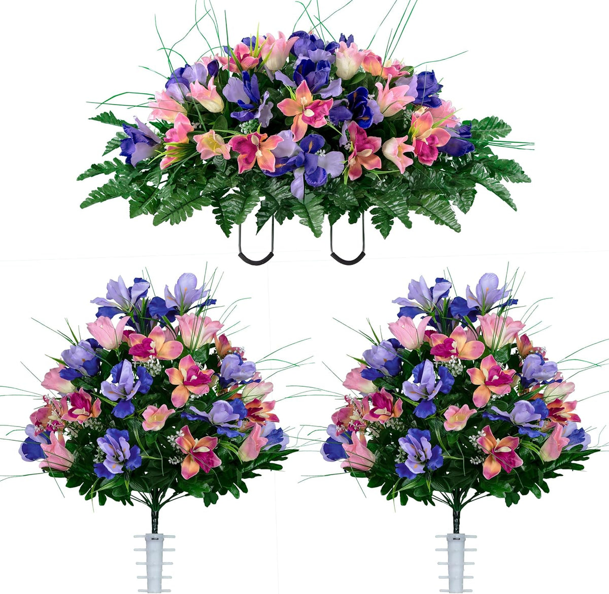 Sympathy Silks Ruby's Silk Flowers Artificial Flowers - Weighted Pot Bouquet Decoration - Height 18"-20" - Red Tulip and White Iris Potted Flowers