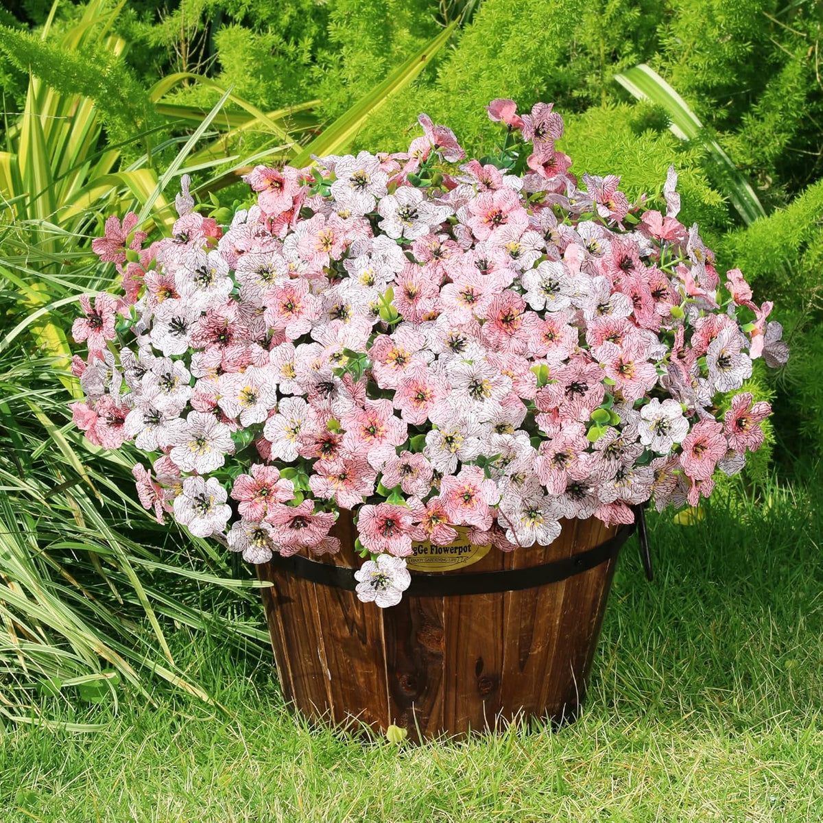 Artificial Flowers for Outdoors Spring Decor, 16 Bundles UV Resistant Realistic Fuax Silk Flowers, Fake Plants for Planter Indoor and Outdoor Garden Porch Patio Window Box Yard Farmhouse