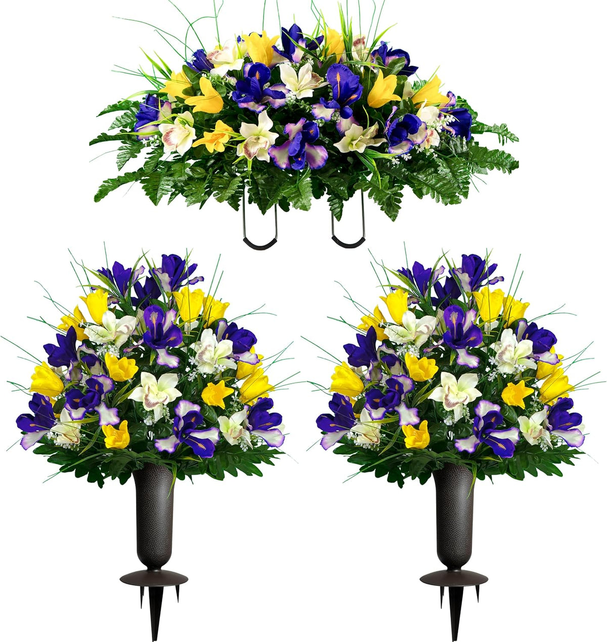 Sympathy Silks Ruby's Silk Flowers Artificial Flowers - Weighted Pot Bouquet Decoration - Height 18"-20" - Red Tulip and White Iris Potted Flowers