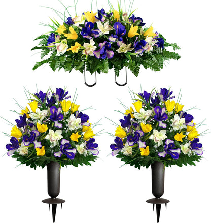 Sympathy Silks Ruby's Silk Flowers Artificial Flowers - Weighted Pot Bouquet Decoration - Height 18"-20" - Red Tulip and White Iris Potted Flowers