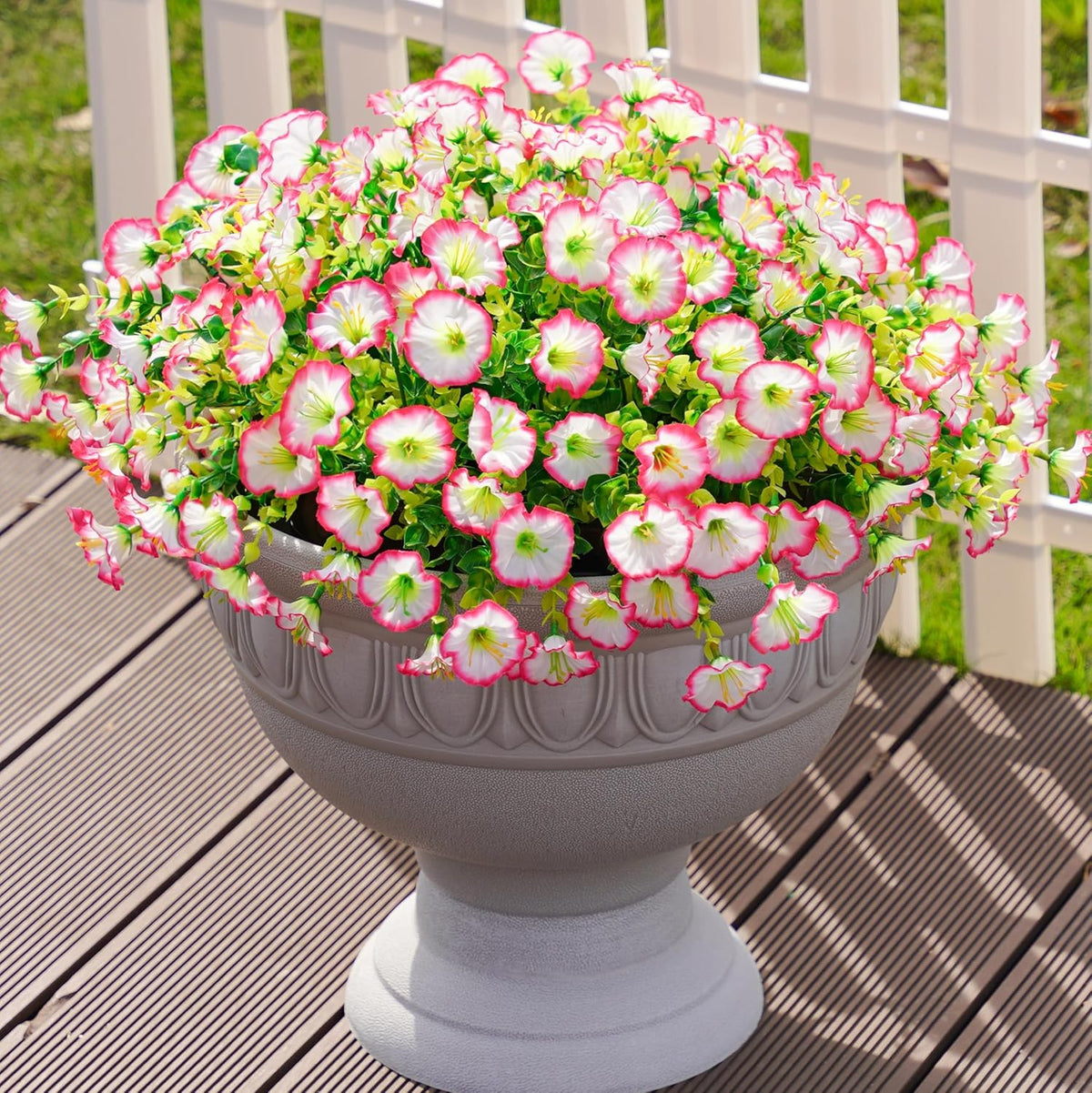 Artificial Flowers Fake Plants for Outdoors Decoration, 12 Bundles Silk Morning Glory with Eucalyptus Realistic UV Resistant Faux Flowers for Outside Planter Porch Yard Patio Garden Home Indoor, Mix