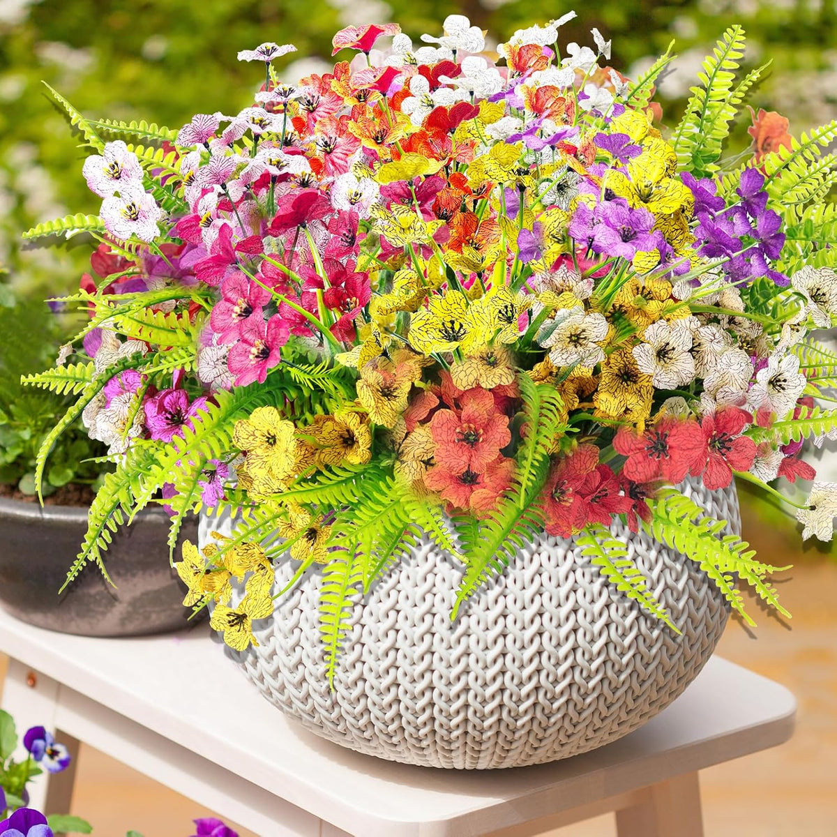 14 Pcs Artificial Flowers Outdoor UV Resistant Fake Flower for Outside Faux Greenery Plant Planter Plastic Flowers - No Maintenance Outdoor Faux Flowers for Porch Garden Home Decor (Mix 4)