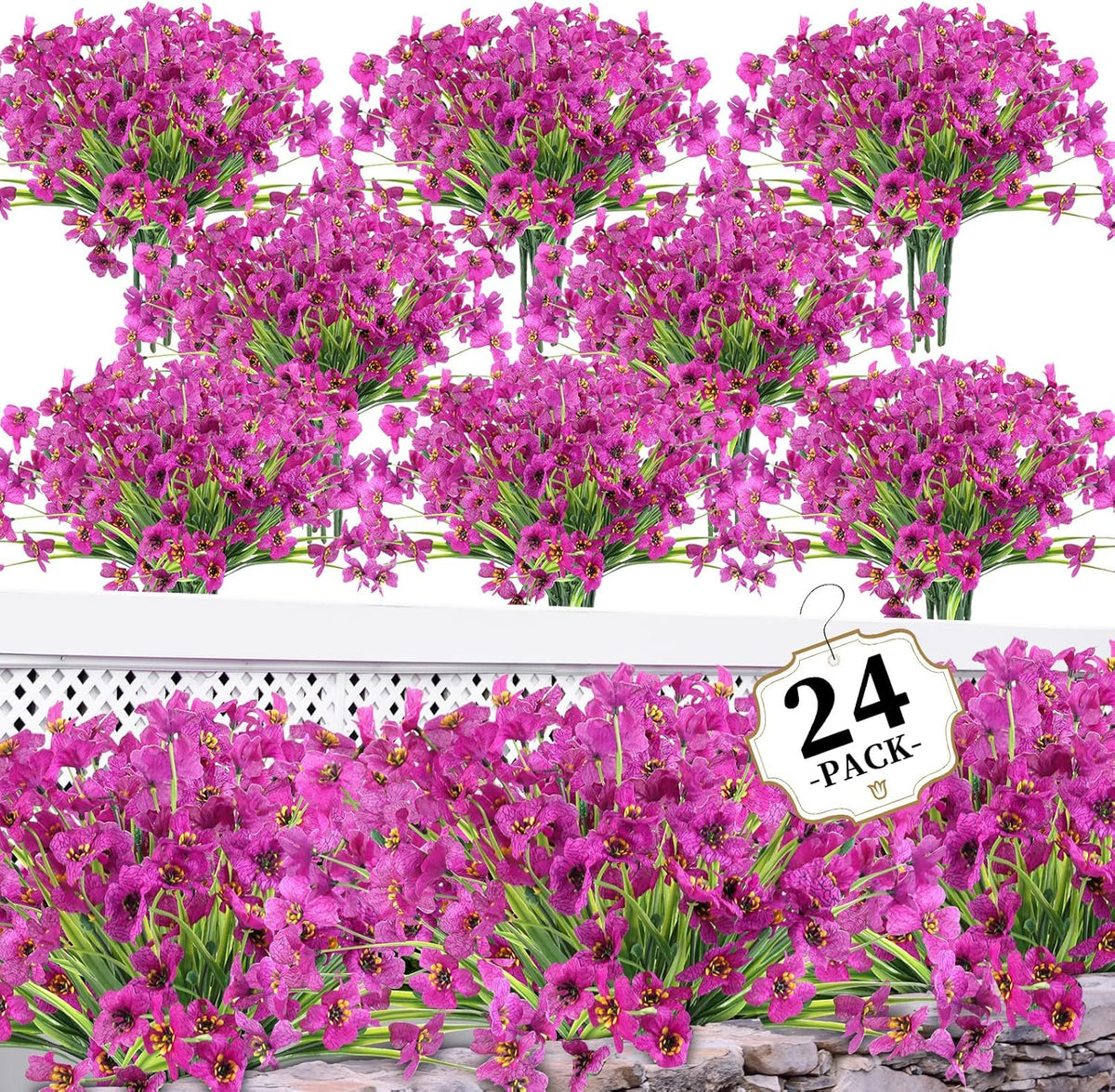 24 Bundles Artificial Flowers for Outdoors/Indoors, Fake Flowers Plants for Indoor and Outdoor Garden Porch Window Box Home Wedding Farmhouse (8 Color)