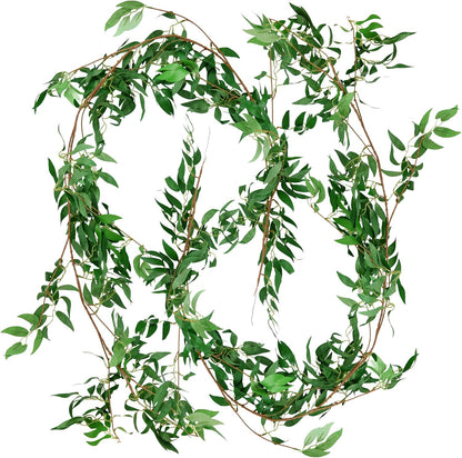 FiveSeasonStuff Artificial Natural Green Willow Garlands, Bendable Greenery Vine Leaves for Wedding Home Decoration (2 Pcs, 11.8 feet)