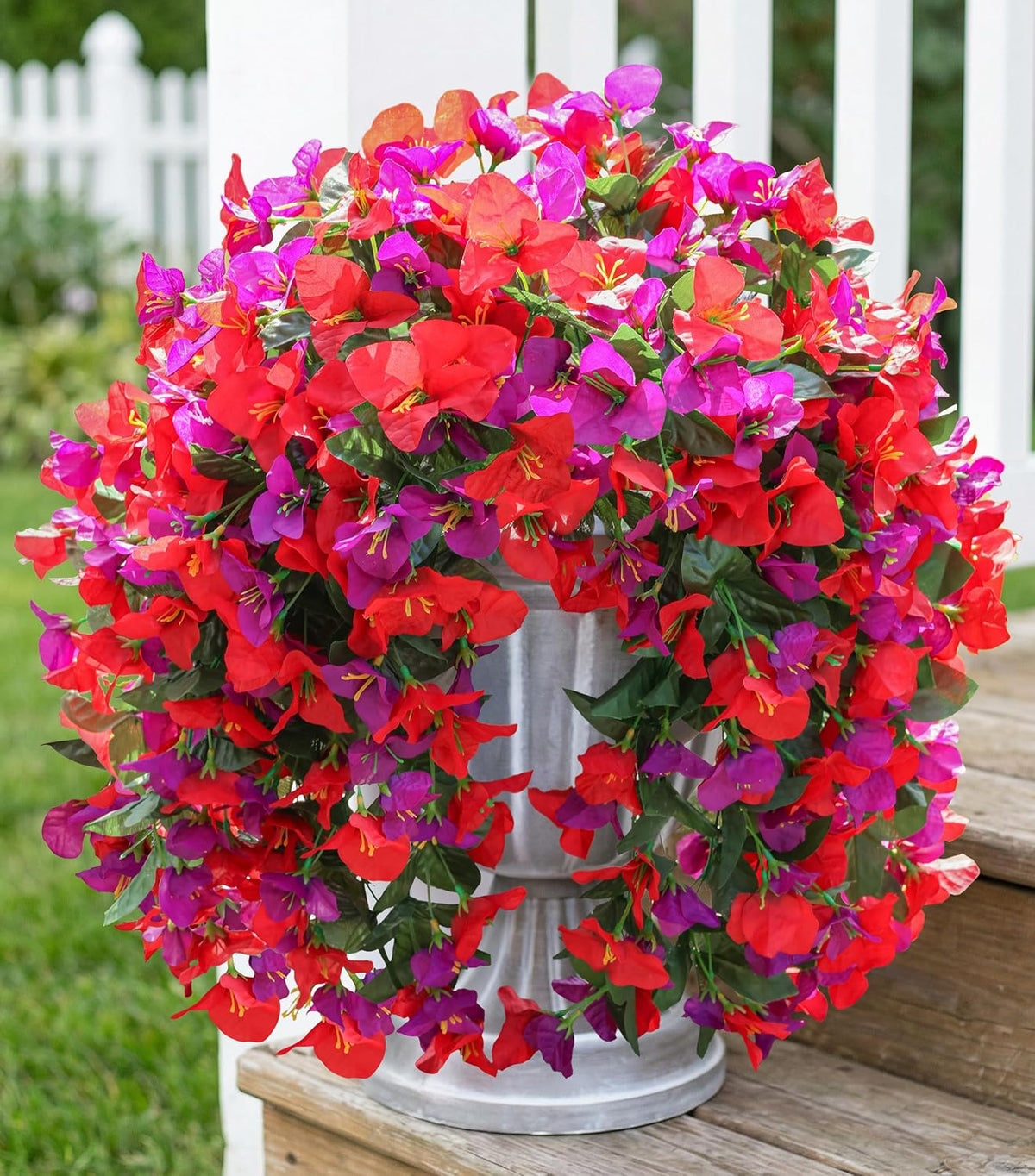 HyeFlora Bougainvillea Artificial Hanging Flowers Plants for Outdoors Decoration, 2 Pcs Fake Flowers Silk Bougainvillea Vines Realistic UV Resistant Faux Flowers for Outdoor Planters Porch Patio, Mix