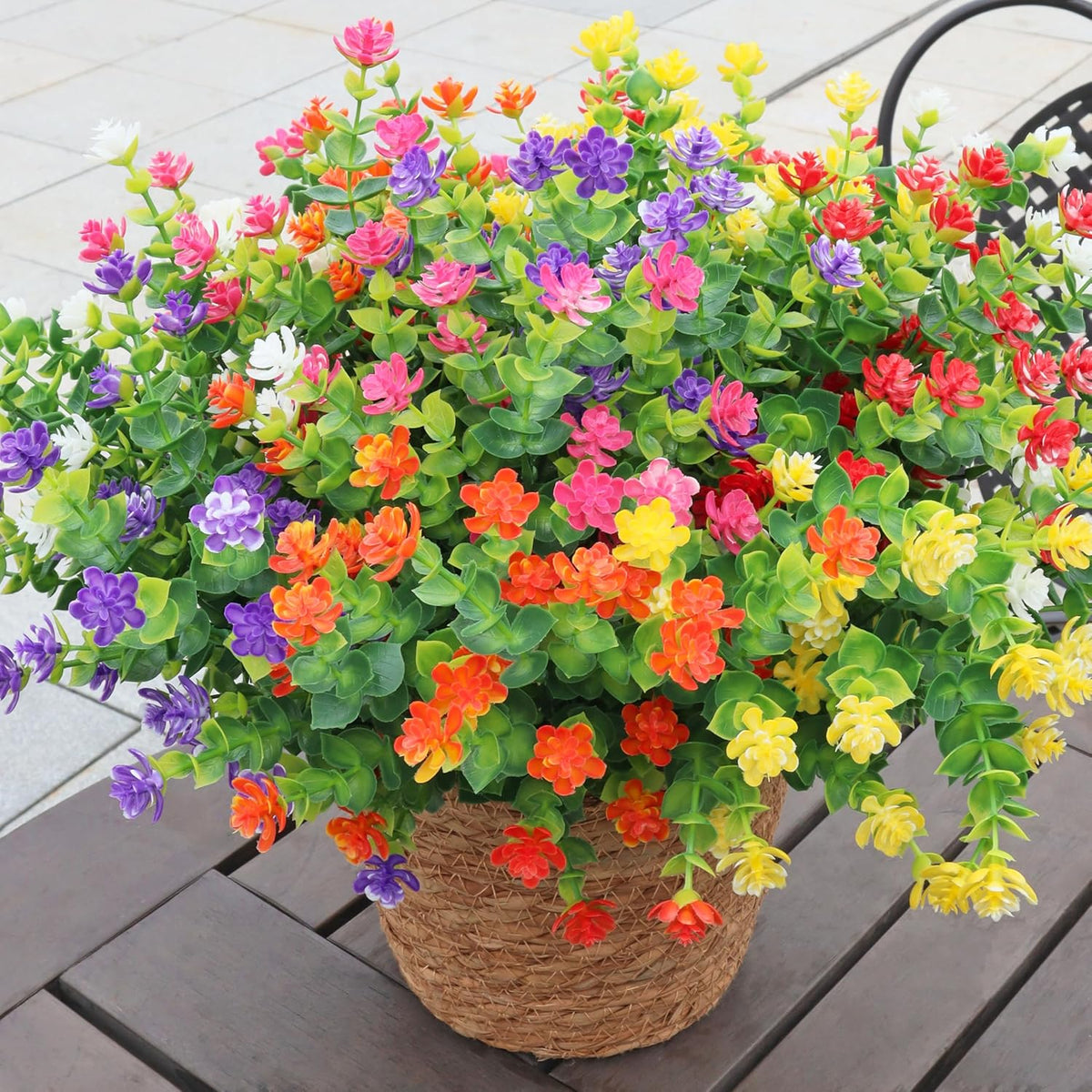 Artificial Flowers for Outdoors, 12 Bundles UV Resistant Realistic Faux Plants for Outside Porch Planter, Spring Summer Home Garden Decoration, Blue