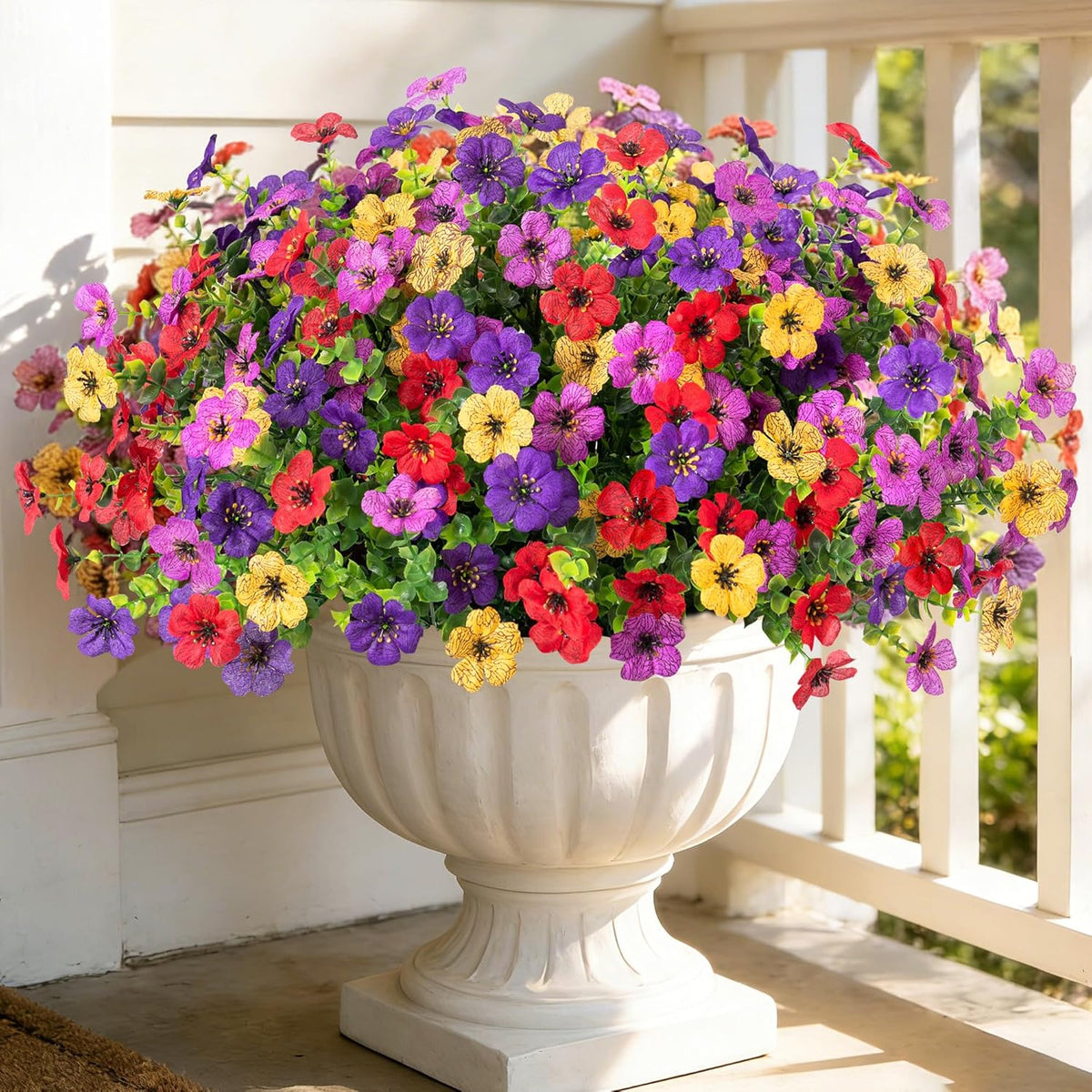 Ammyoo Artificial Fake Plants Flowers for Outdoor Spring Decor, 12 Bundles Faux Silk Mums for Planter Pot Colorful UV Resistant Look Real for Front Door Porch Patio Outside Yard(Purple Pink)