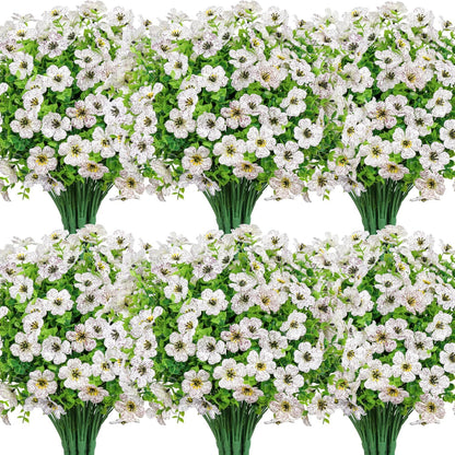 20 Bundles Artificial Flowers for Outdoors Decoration Fake Silk Flowers UV Resistant Faux Plants Artificial Daisy Eucalyptus for Spring Summer Garden Yard Porch Window Home Decor, Mixed