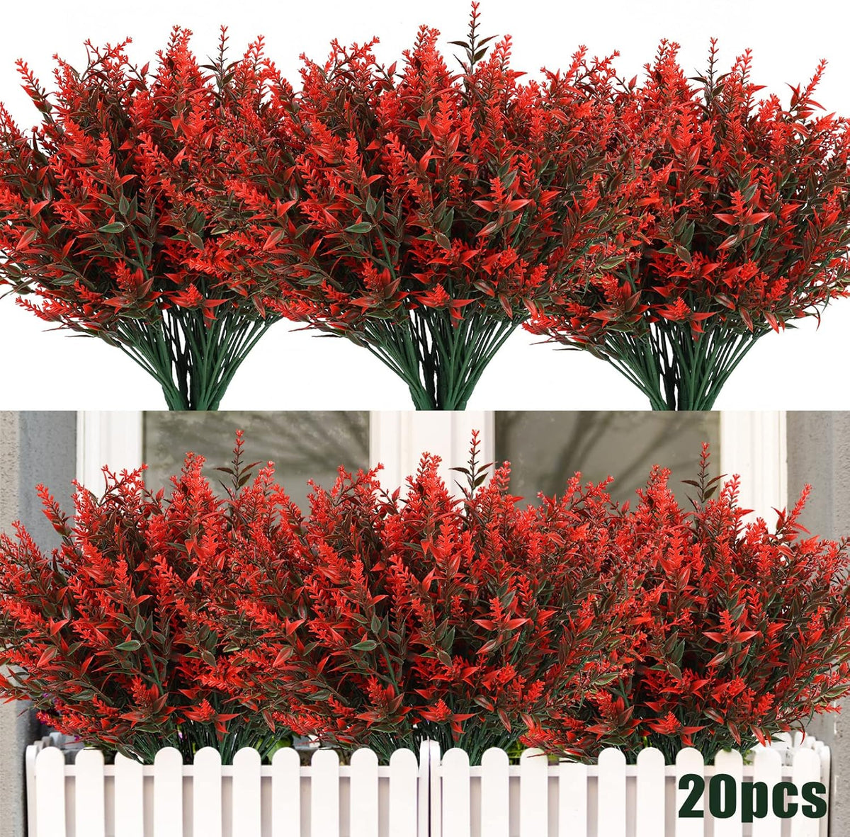 Outdoor Artificial Plant UV Resistant Fake Stems Plants, Faux Plastic Greenery for Indoor and Outdoor Hanging Plants Garden Porch Window Box Home Wedding Farmhouse Outdoor Decorations for Patio (Fuchsia)
