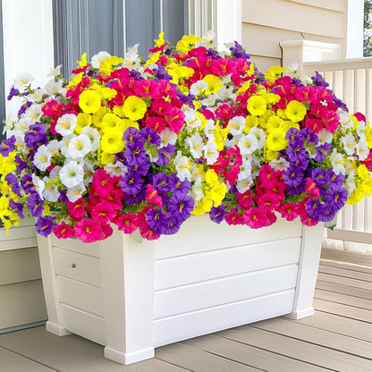 Artificial Flowers Outdoor Morning Glory - 16 Bundles Fake Plants UV Resistant No Fade Faux Plastic Greenery Home Garden Porch Decoration Indoor (1, Multi16-3)