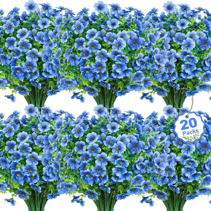 20 Bundles Artificial Flowers for Outdoors Decoration Fake Silk Flowers UV Resistant Faux Plants Artificial Daisy Eucalyptus for Spring Summer Garden Yard Porch Window Home Decor, Mixed