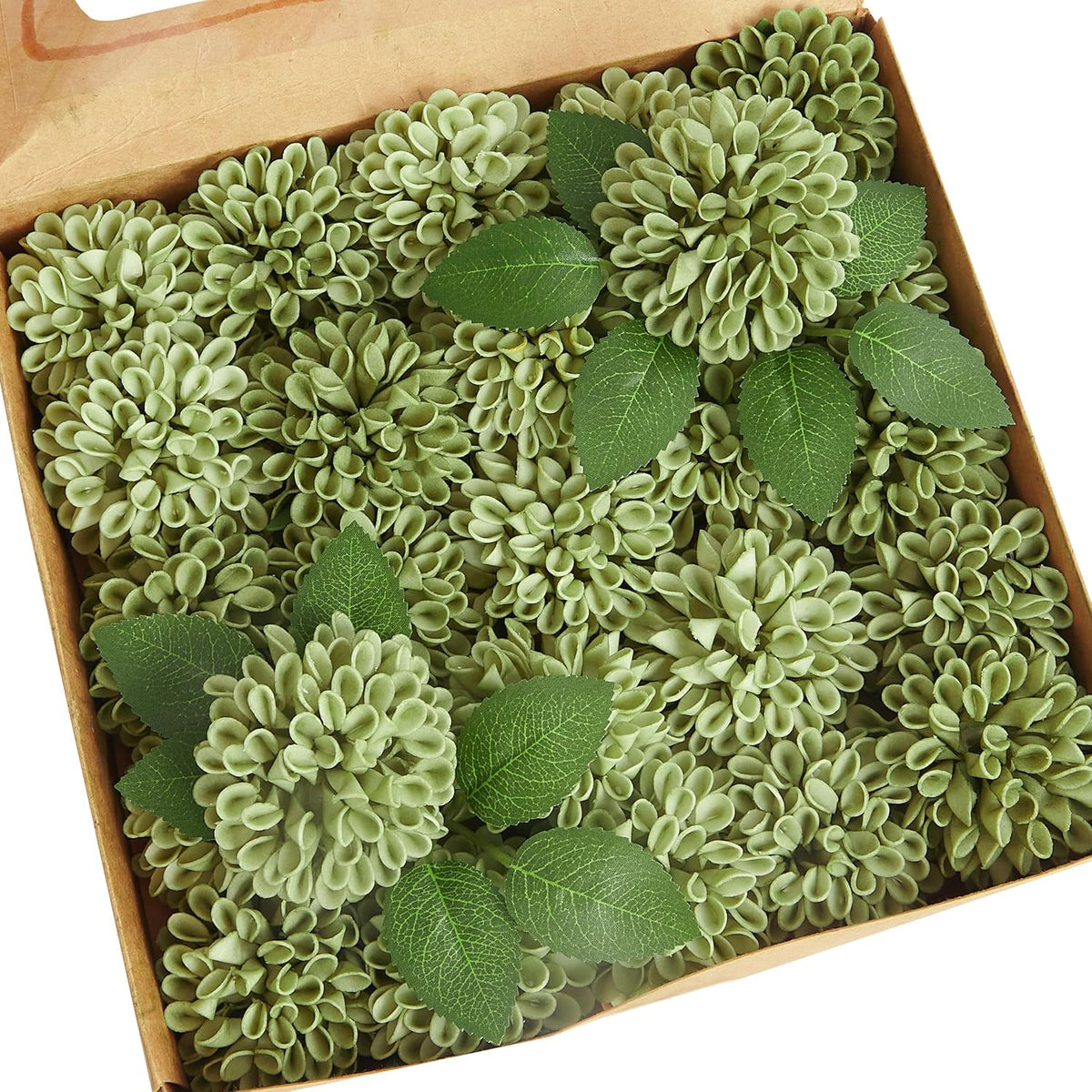 Artificial Flowers, 25 Pcs Realistic Artificial Rose for DIY Wedding Bouquets Centerpieces Arrangements, Sage Green Dahlia Flowers with Stem for Bridal Shower Party Home Decorations