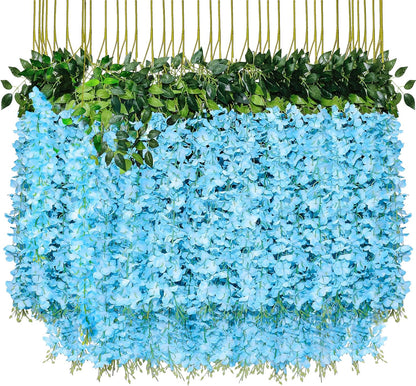 Pauwer Wisteria Hanging Flowers 24 Pack Fake Flower Garland Artificial Wisteria Vines Rattan Silk Flower String Wedding Party Wall Decorations, White