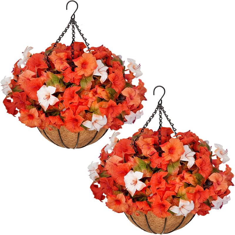 🍂🍂🍂Fall Sale: 2-Pack Artificial Morning Glory Hanging Baskets for Porch & Garden