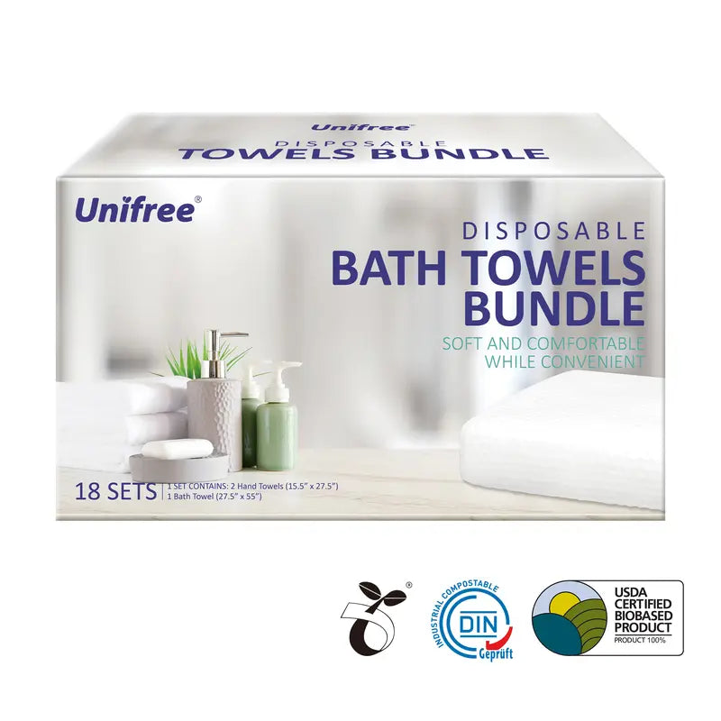 Biodegradable Disposable Towel Sets - 1 Bath & 2 Hand Towels, Ultra Soft & Portable