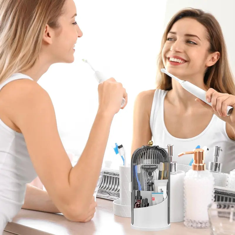 Modern Durable Acrylic Toothbrush Holder with 360-Rotating Transparent Cover