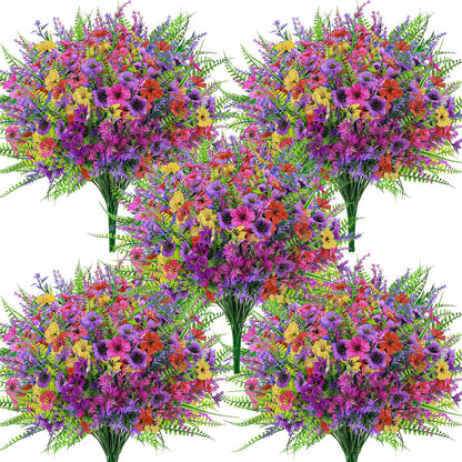 Der Rose 24 Bundles Artificial Flowers Bulk for Outdoors UV Resistant Fake Flowers Spring for Garden Patio Porch Farmhouse Home Window Box Decor（Colourful）