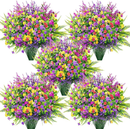 Der Rose 24 Bundles Artificial Flowers Bulk for Outdoors UV Resistant Fake Flowers Spring for Garden Patio Porch Farmhouse Home Window Box Decor（Colourful）