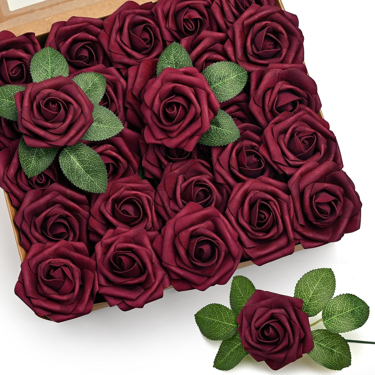 Mocoosy 50Pcs Rose Artificial Flowers, Lavender Fake Roses for Decorations, Purple Foam Fake Flowers with Stem for DIY Wedding Bouquet Bridal Shower Mother's Day Floral Arrangement Party Home Decor