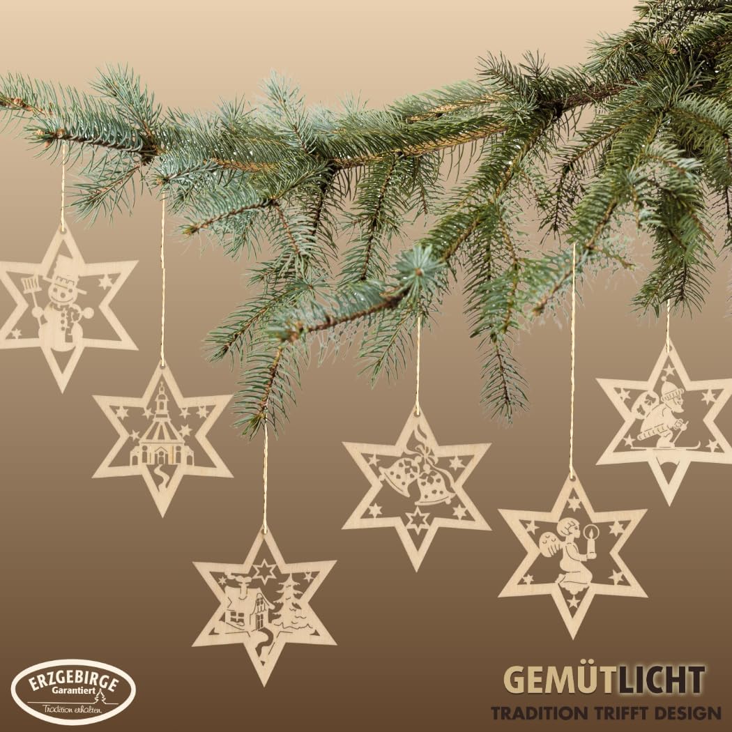 Artisan Wooden Star Ornaments German Holiday Decor Series