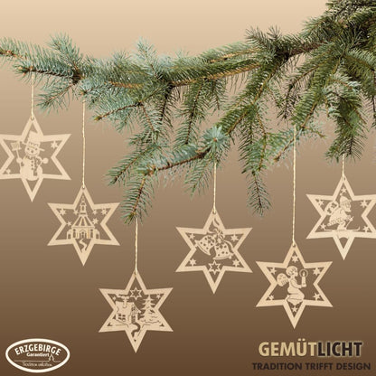 Artisan Wooden Star Ornaments German Holiday Decor Series