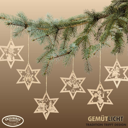 Artisan Wooden Star Ornaments German Holiday Decor Series