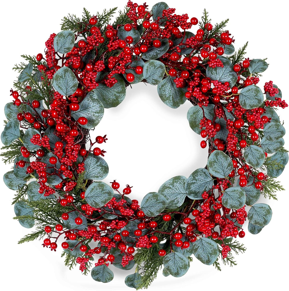 Refined Wreath Red Berries Eucalyptus Holiday Decor Collection