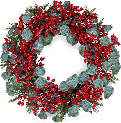 Refined Wreath Red Berries Eucalyptus Holiday Decor Collection