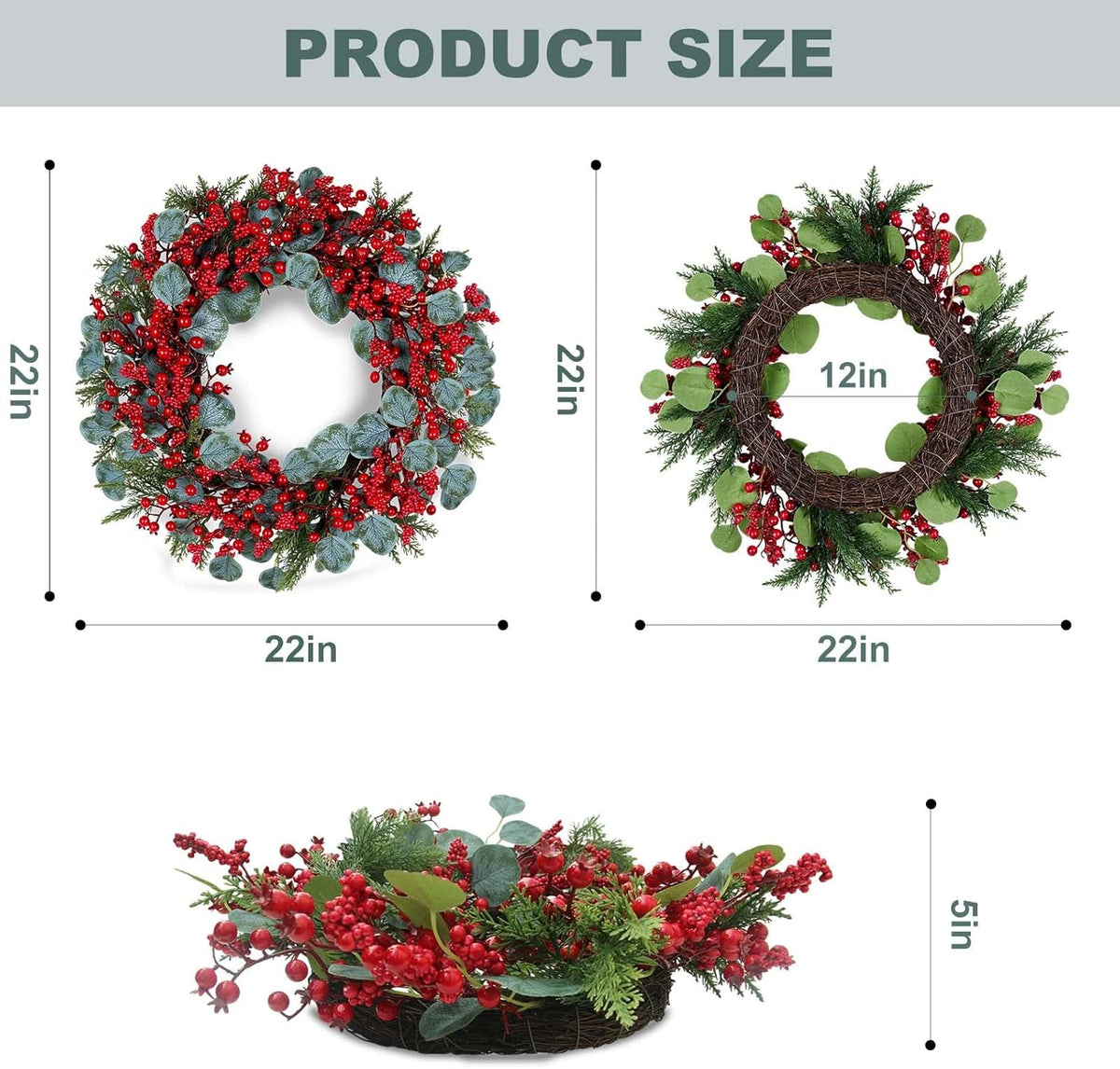 Refined Wreath Red Berries Eucalyptus Holiday Decor Collection