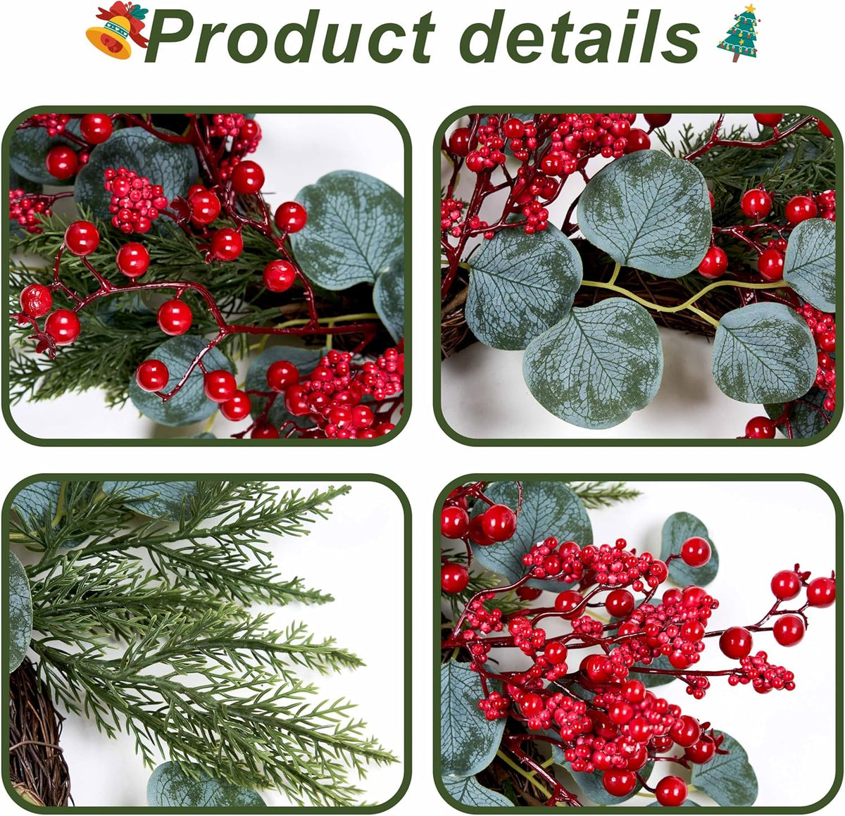 Refined Wreath Red Berries Eucalyptus Holiday Decor Collection