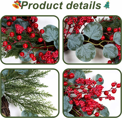 Refined Wreath Red Berries Eucalyptus Holiday Decor Collection