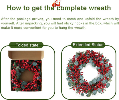 Refined Wreath Red Berries Eucalyptus Holiday Decor Collection