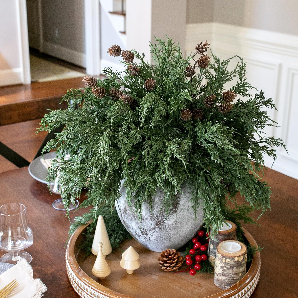 Classic Artificial Cedar Branches Greenery Indoor Decor Collection
