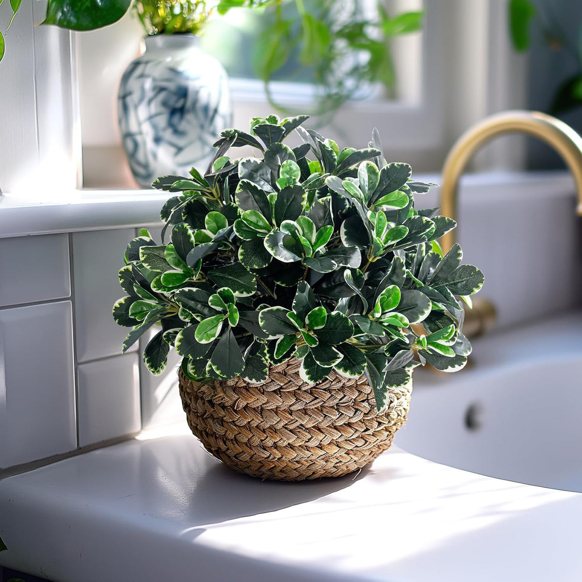 Festive Artificial Ficus Shrubs Greenery Home Decor Set