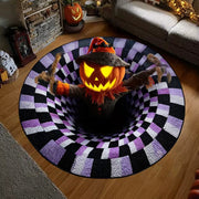 🎃 Scarecrow Pumpkin 3D optical illusion round Halloween rug